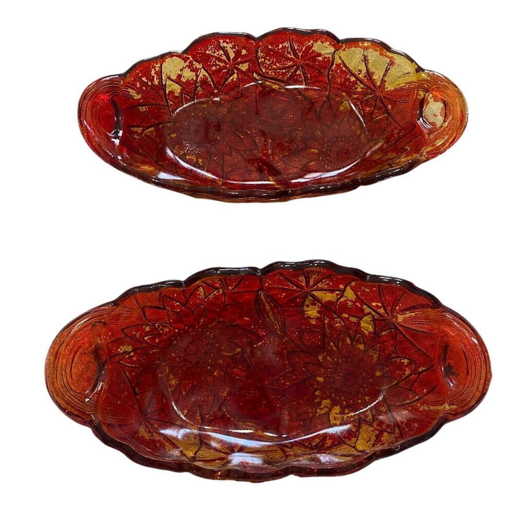 Vintage Ruby Red Indiana Glass Lily Pons 605 Relish Dish Bundle